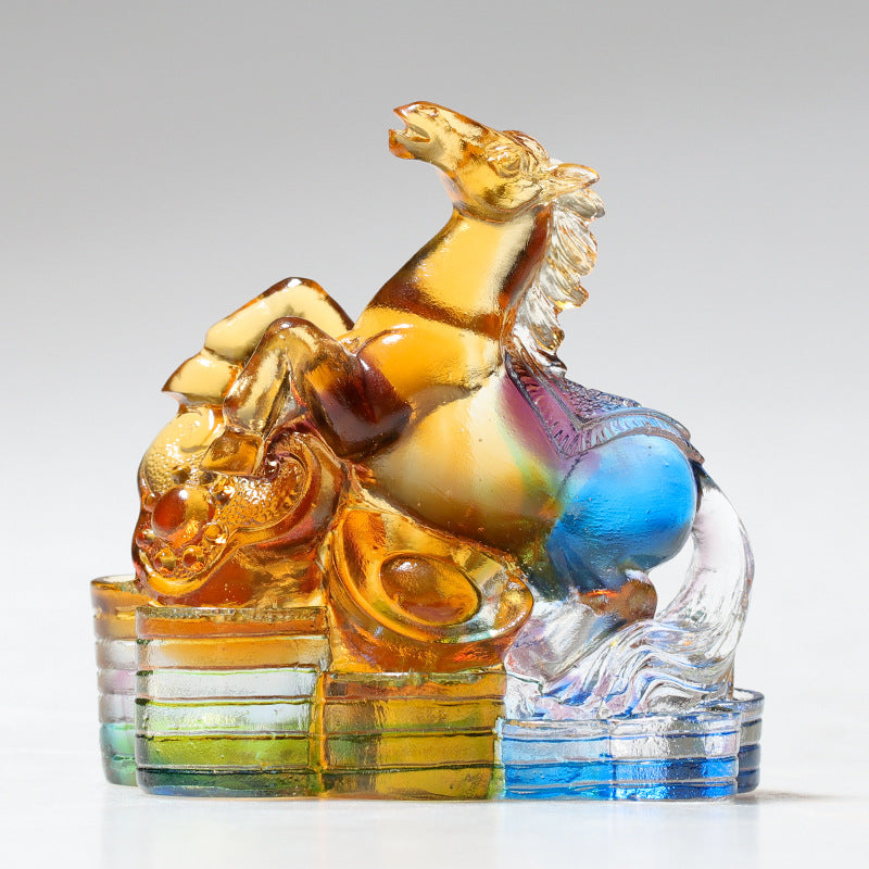 Buddha Stones Année du Dragon Fait à la main 12 zodiaque chinois Liuli Cristal Art Pièce Protection Maison Bureau Décoration - Cheval d'environ 8,5 x 5,5 x 8 cm - image 12