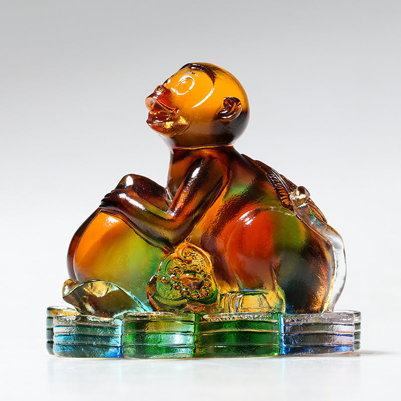 Buddha Stones Année du Dragon Fait à la main 12 zodiaque chinois Liuli Cristal Art Pièce Protection Maison Bureau Décoration - Singe d'environ 8,5 x 5,5 x 8 cm - image 14