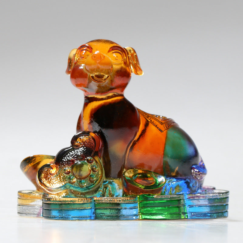 Buddha Stones Année du Dragon Fait à la main 12 zodiaque chinois Liuli Cristal Art Pièce Protection Maison Bureau Décoration - Chien d'environ 8,5 x 5,5 x 8 cm - image 16