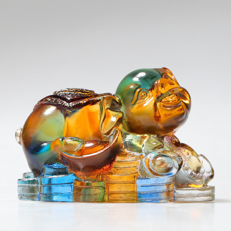 Buddha Stones Année du Dragon Fait à la main 12 zodiaque chinois Liuli Cristal Art Pièce Protection Maison Bureau Décoration - Cochon d'environ 8,5 x 5,5 x 8 cm - image 17