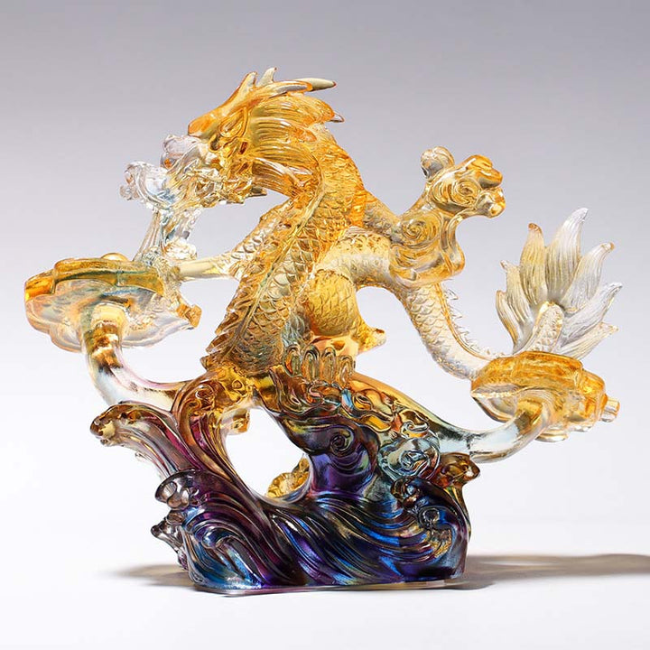 Buddha Stones Année du Dragon Poignée Ruyi Faite à la Main Pièce d'Art en Cristal Liuli Protection Décoration de Bureau à Domicile