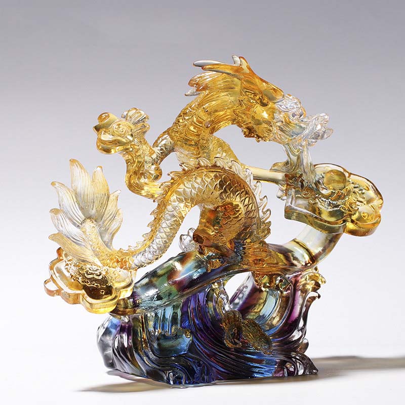 Buddha Stones Année du Dragon Poignée Ruyi Faite à la Main Pièce d'Art en Cristal Liuli Protection Décoration de Bureau à Domicile
