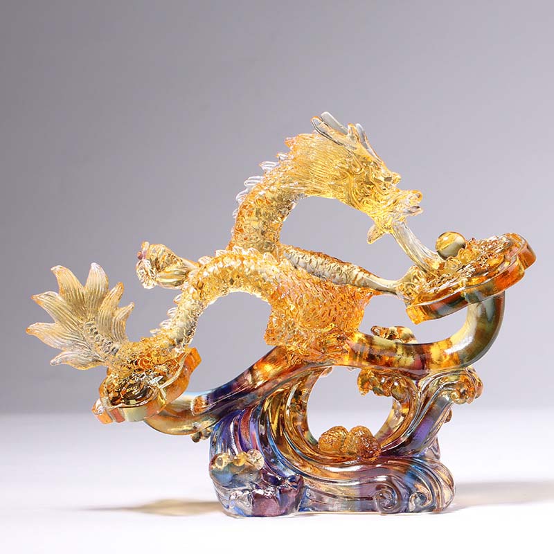 Buddha Stones Année du Dragon Poignée Ruyi Faite à la Main Pièce d'Art en Cristal Liuli Protection Décoration de Bureau à Domicile - Petit dragon coloré 22,5 x 8,5 x 17,8 cm / 8,86 x 3,35 x 7,01 pouces - image 6