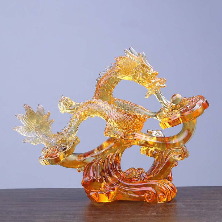 Buddha Stones Année du Dragon Poignée Ruyi Faite à la Main Pièce d'Art en Cristal Liuli Protection Décoration de Bureau à Domicile - Petit dragon jaune 22,5 x 8,5 x 17,8 cm / 8,86 x 3,35 x 7,01 pouces - image 7