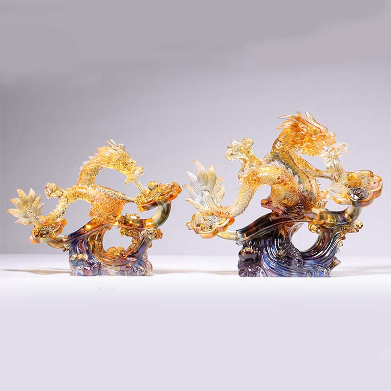 Buddha Stones Année du Dragon Poignée Ruyi Faite à la Main Pièce d'Art en Cristal Liuli Protection Décoration de Bureau à Domicile