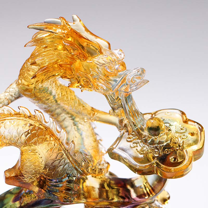 Buddha Stones Année du Dragon Poignée Ruyi Faite à la Main Pièce d'Art en Cristal Liuli Protection Décoration de Bureau à Domicile