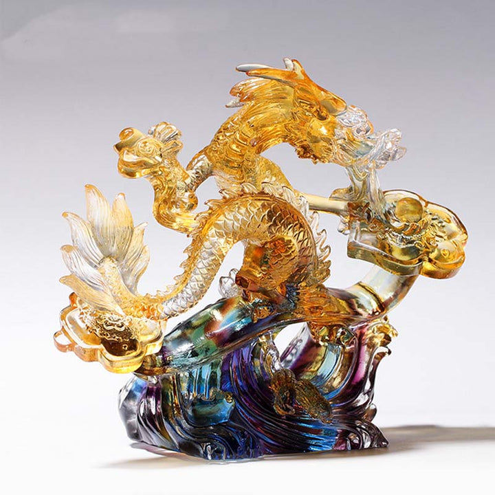 Buddha Stones Année du Dragon Poignée Ruyi Faite à la Main Pièce d'Art en Cristal Liuli Protection Décoration de Bureau à Domicile