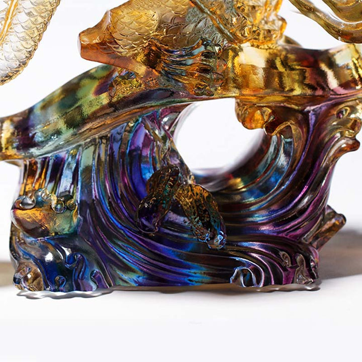 Buddha Stones Année du Dragon Poignée Ruyi Faite à la Main Pièce d'Art en Cristal Liuli Protection Décoration de Bureau à Domicile