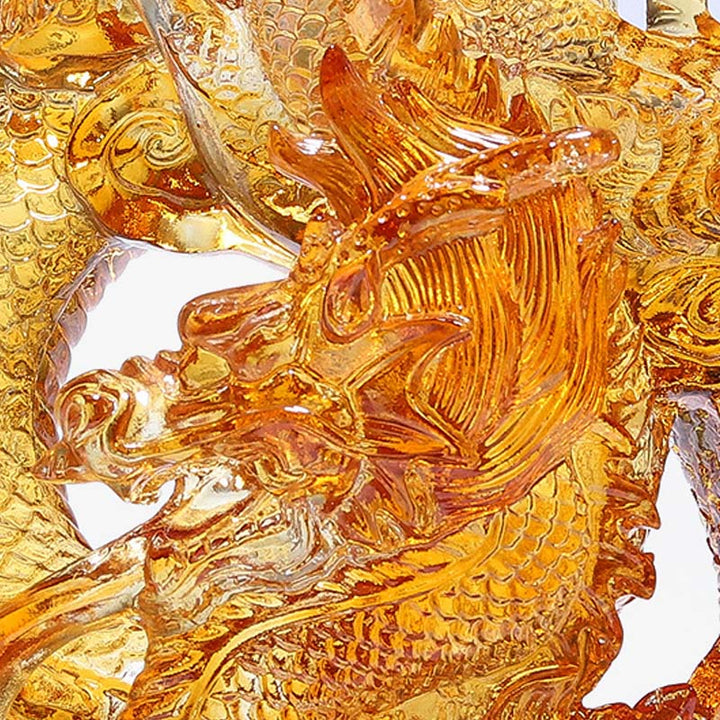 Buddha Stones Année du Dragon Pièce d'art en cristal Liuli faite à la main Protection Décoration de bureau à domicile avec base