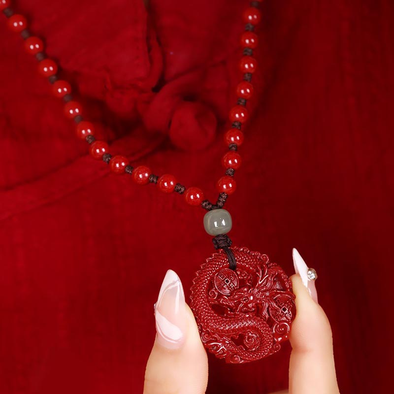 Buddha Stones Année du Dragon Cinabre Naturel Hetian Jade Perle Pièce de Cuivre Attirer la Richesse Force Collier Pendentif