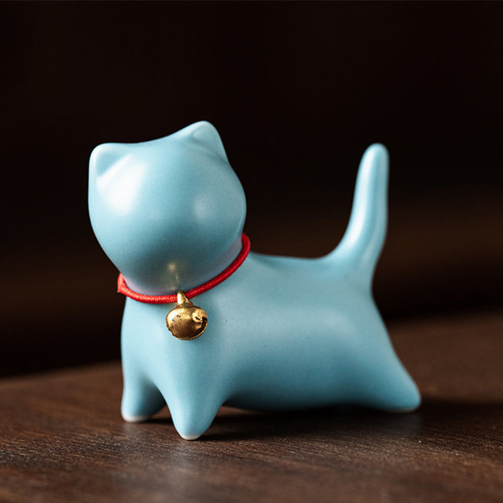 Figurine de Buddha Stones en céramique en forme de petit chat mignon pour décoration de bureau ou de maison - Chat debout 5*2,5*4,5cm - Bleu - image 10