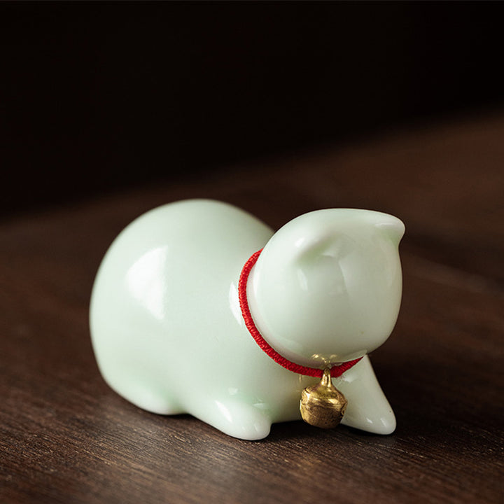 Figurine de Buddha Stones en céramique en forme de petit chat mignon pour décoration de bureau ou de maison - Chat assis 5*3*3cm - Vert - image 15