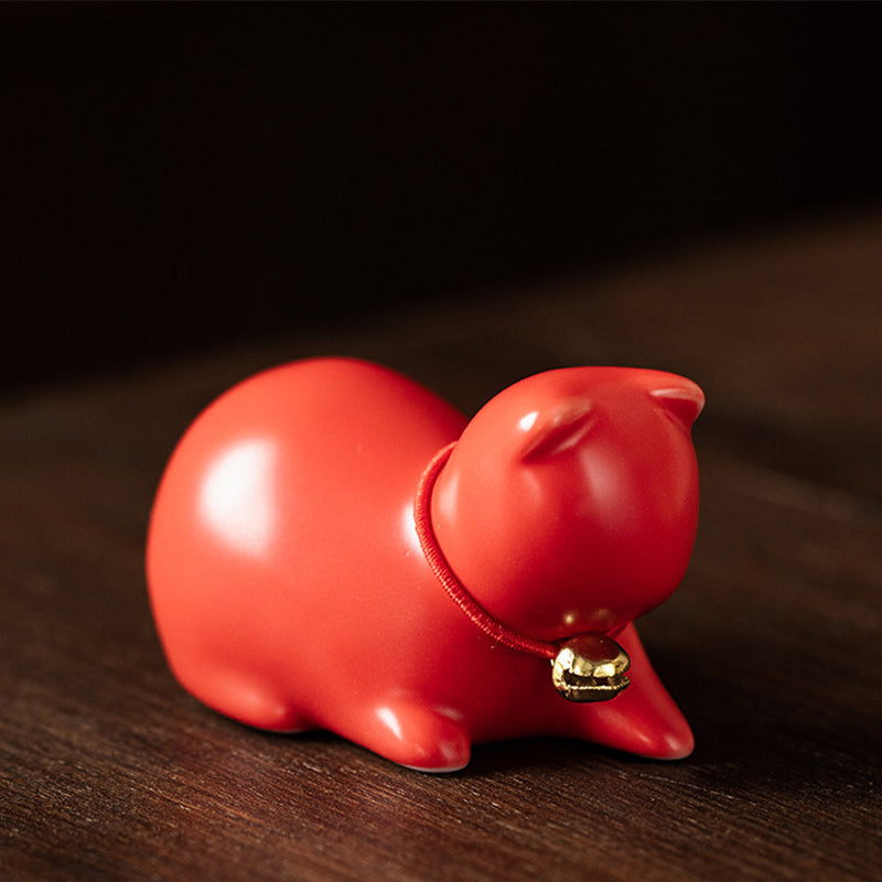 Figurine de Buddha Stones en céramique en forme de petit chat mignon pour décoration de bureau ou de maison - Chat assis 5*3*3cm - Rouge - image 23
