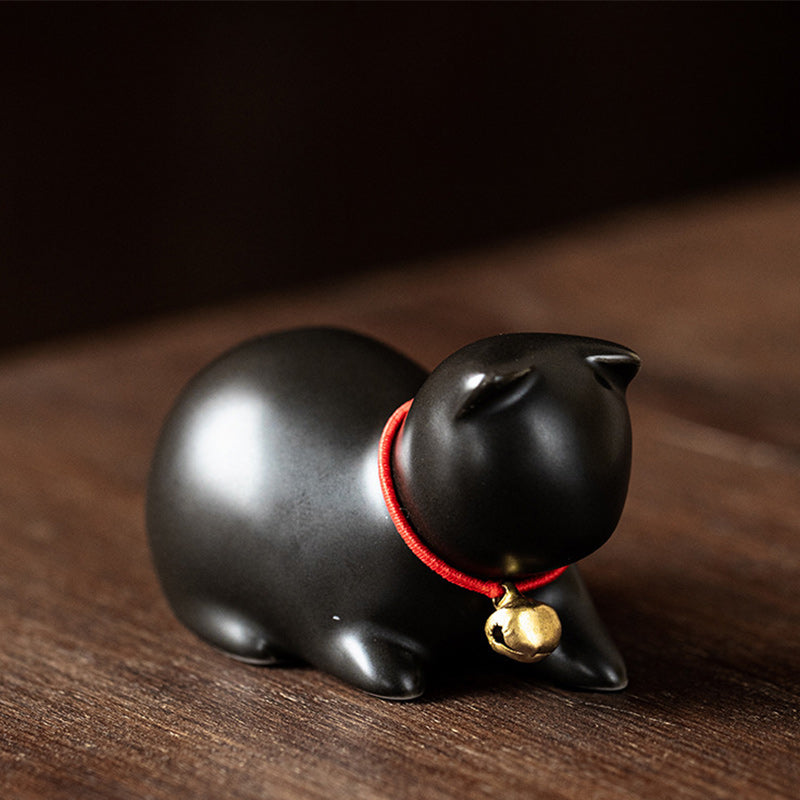 Figurine de Buddha Stones en céramique en forme de petit chat mignon pour décoration de bureau ou de maison - Chat assis 5*3*3cm - Noir - image 21