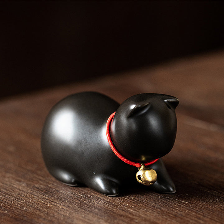 Figurine de Buddha Stones en céramique en forme de petit chat mignon pour décoration de bureau ou de maison - Chat assis 5*3*3cm - Noir - image 21