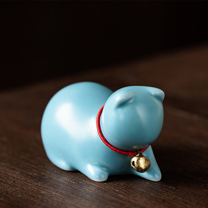 Figurine de Buddha Stones en céramique en forme de petit chat mignon pour décoration de bureau ou de maison - Chat assis 5*3*3cm - Bleu - image 21