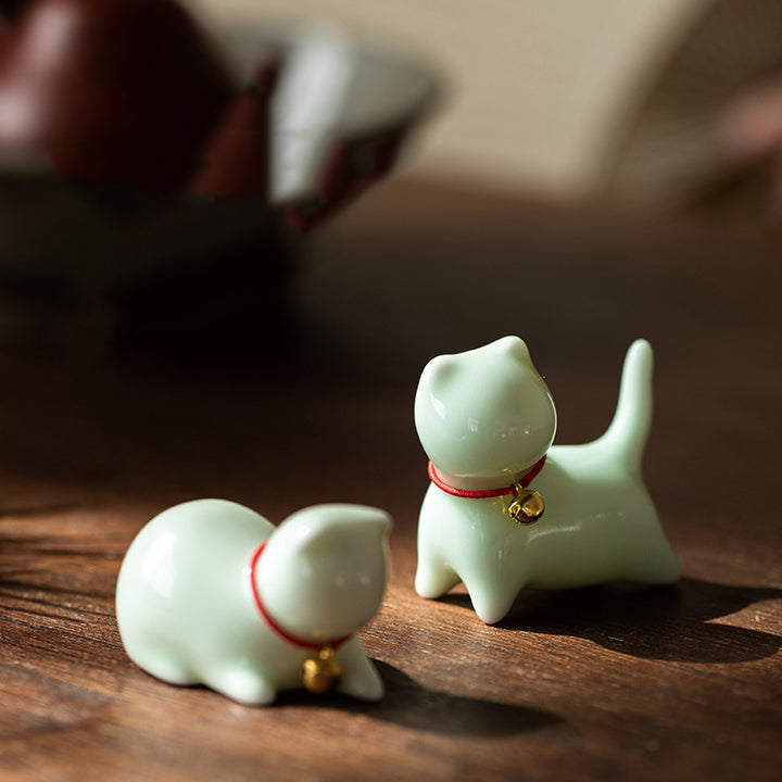 Figurine de Buddha Stones en céramique en forme de petit chat mignon pour décoration de bureau ou de maison - image 0
