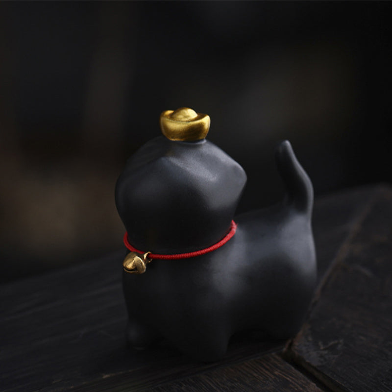 Figurine de chat porte-bonheur en forme de lingot de thé en Buddha Stones en céramique pour la maison ou le bureau - image 3