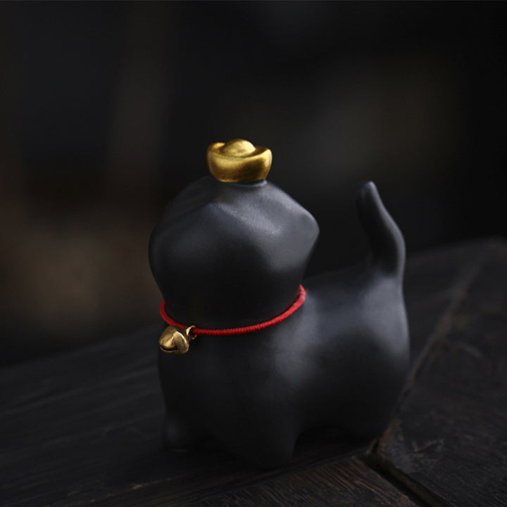 Figurine de chat porte-bonheur en forme de lingot de thé en Buddha Stones en céramique pour la maison ou le bureau - image 3