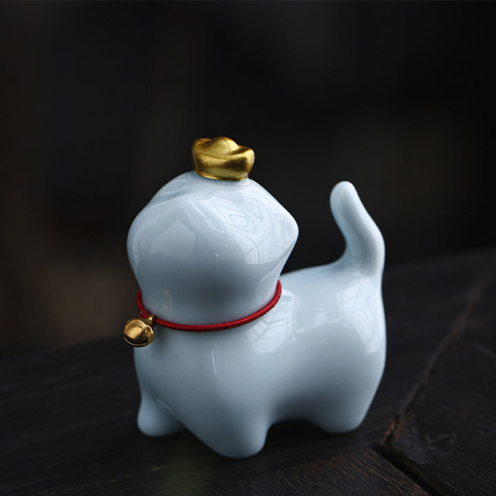 Figurine de chat porte-bonheur en forme de lingot de thé en Buddha Stones en céramique pour la maison ou le bureau - Chat porte-bonheur bleu 5,5 x 3,2 x 6 cm - image 13