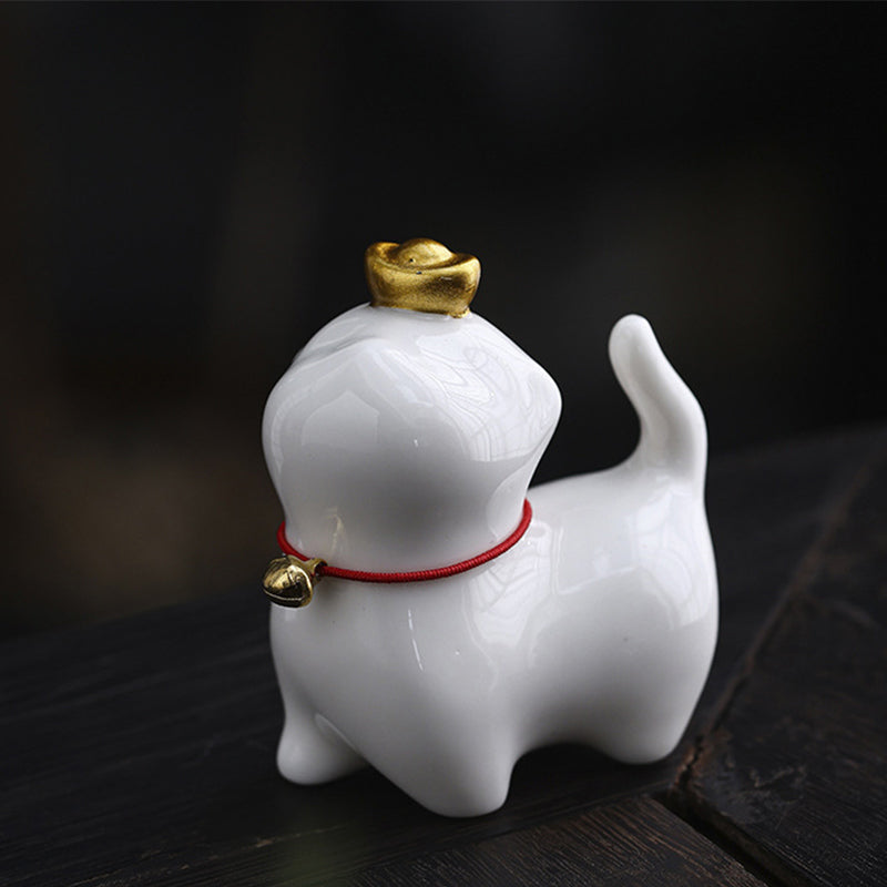 Figurine de chat porte-bonheur en forme de lingot de thé en Buddha Stones en céramique pour la maison ou le bureau - Chat porte-bonheur blanc 5,5 x 3,2 x 6 cm - image 4