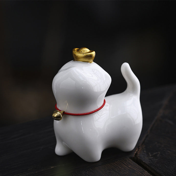 Figurine de chat porte-bonheur en forme de lingot de thé en Buddha Stones en céramique pour la maison ou le bureau - Chat porte-bonheur blanc 5,5 x 3,2 x 6 cm - image 4