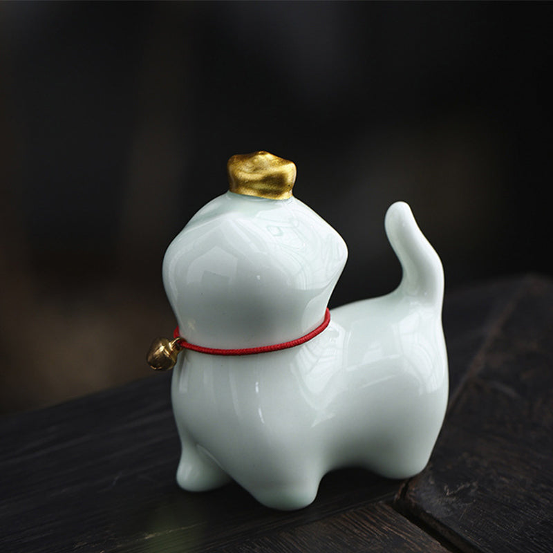 Figurine de chat porte-bonheur en forme de lingot de thé en Buddha Stones en céramique pour la maison ou le bureau - Chat porte-bonheur vert 5,5 x 3,2 x 6 cm - image 16