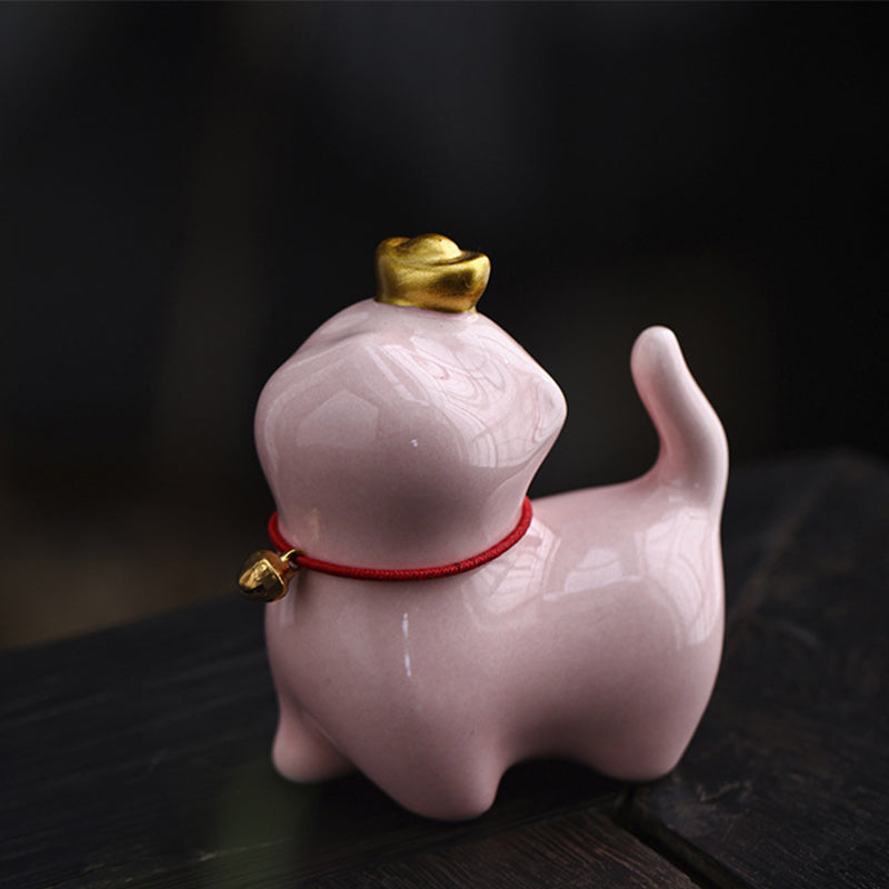 Figurine de chat porte-bonheur en forme de lingot de thé en Buddha Stones en céramique pour la maison ou le bureau - Chat porte-bonheur rose 5,5 x 3,2 x 6 cm - image 9