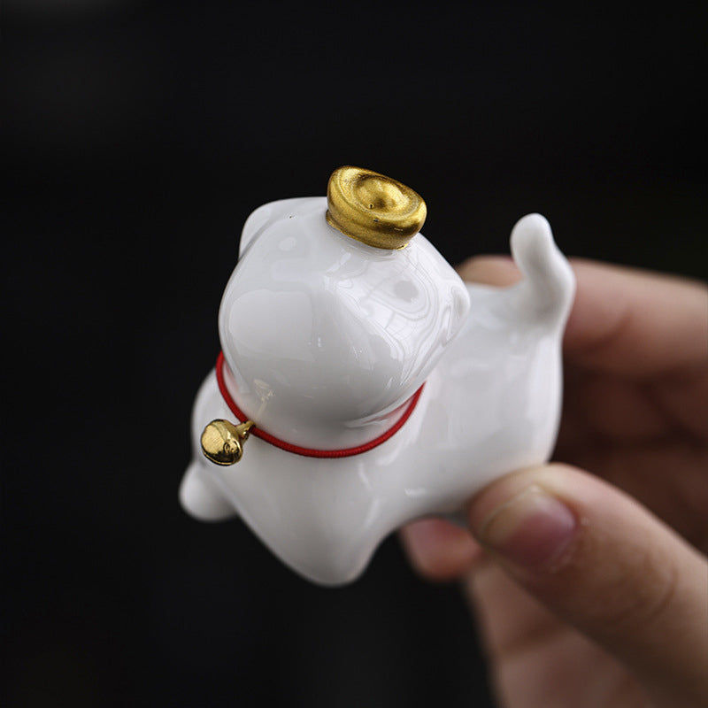 Figurine de chat porte-bonheur en forme de lingot de thé en Buddha Stones en céramique pour la maison ou le bureau - image 6