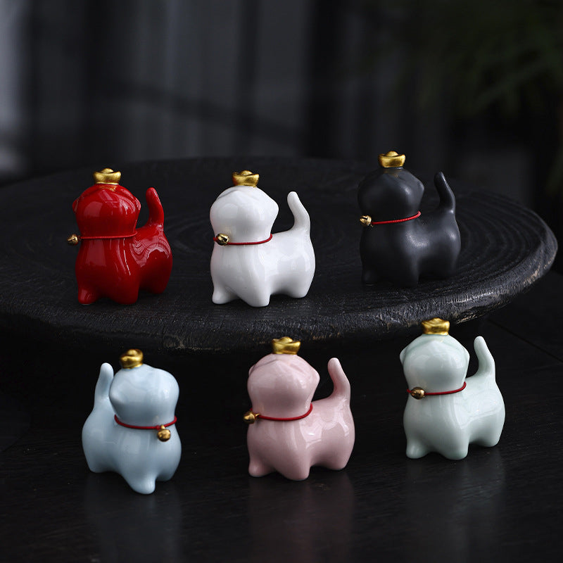 Figurine de chat porte-bonheur en forme de lingot de thé en Buddha Stones en céramique pour la maison ou le bureau - image 1