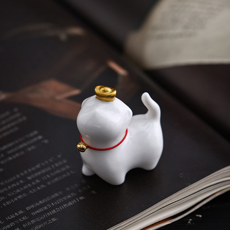 Figurine de chat porte-bonheur en forme de lingot de thé en Buddha Stones en céramique pour la maison ou le bureau - image 8