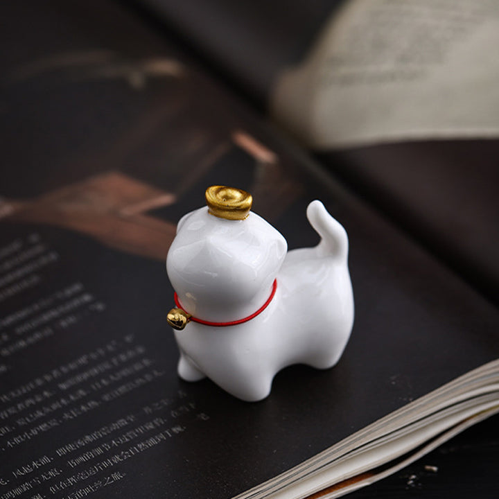 Figurine de chat porte-bonheur en forme de lingot de thé en Buddha Stones en céramique pour la maison ou le bureau - image 8