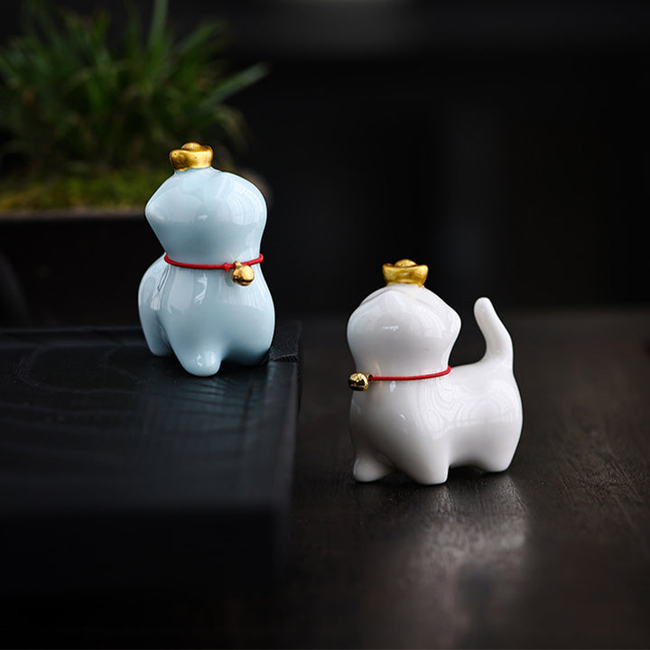 Figurine de chat porte-bonheur en forme de lingot de thé en Buddha Stones en céramique pour la maison ou le bureau - image 14