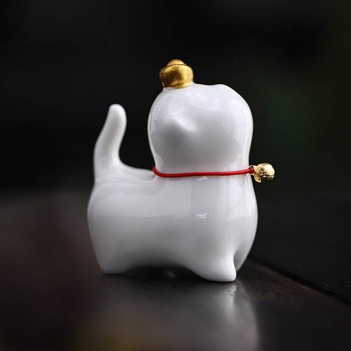 Figurine de chat porte-bonheur en forme de lingot de thé en Buddha Stones en céramique pour la maison ou le bureau - image 7