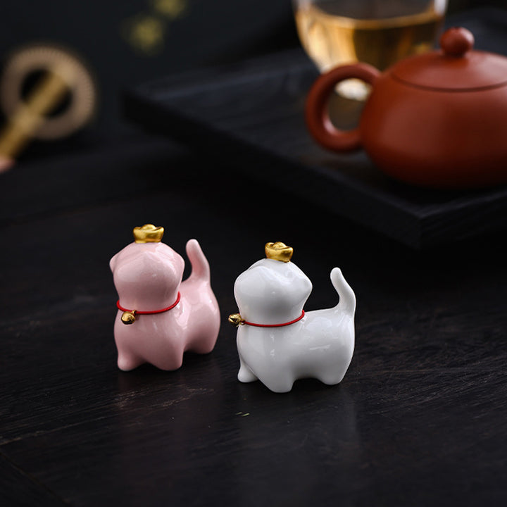 Figurine de chat porte-bonheur en forme de lingot de thé en Buddha Stones en céramique pour la maison ou le bureau - image 11