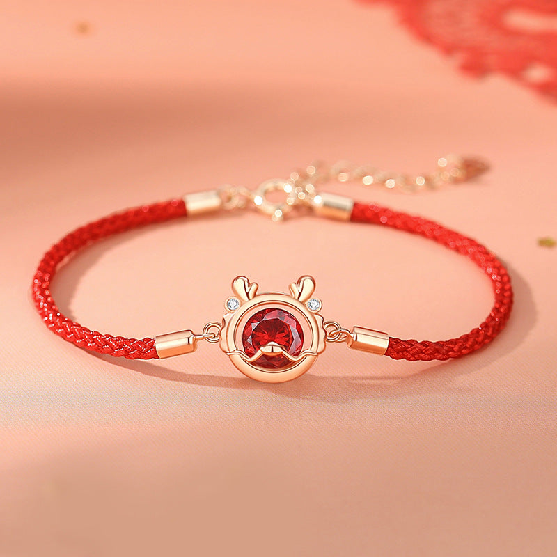 Collier pendentif bracelet boucles d'oreilles bague en argent sterling 925 Buddha Stones Année du Dragon Luck Zircon rouge (30 % de réduction supplémentaire | UTILISEZ LE CODE : FS30)