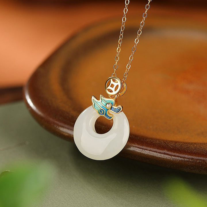 Buddha Stones en argent sterling 925 plaqué or avec boucle de paix en jade Hetian Année du Dragon Pièce de cuivre Abondance