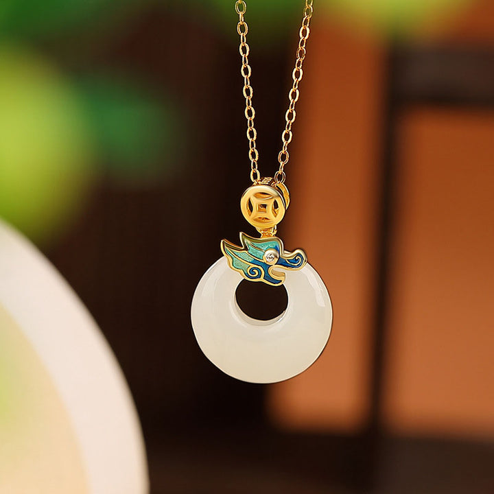 Buddha Stones en argent sterling 925 plaqué or avec boucle de paix en jade Hetian Année du Dragon Pièce de cuivre Abondance