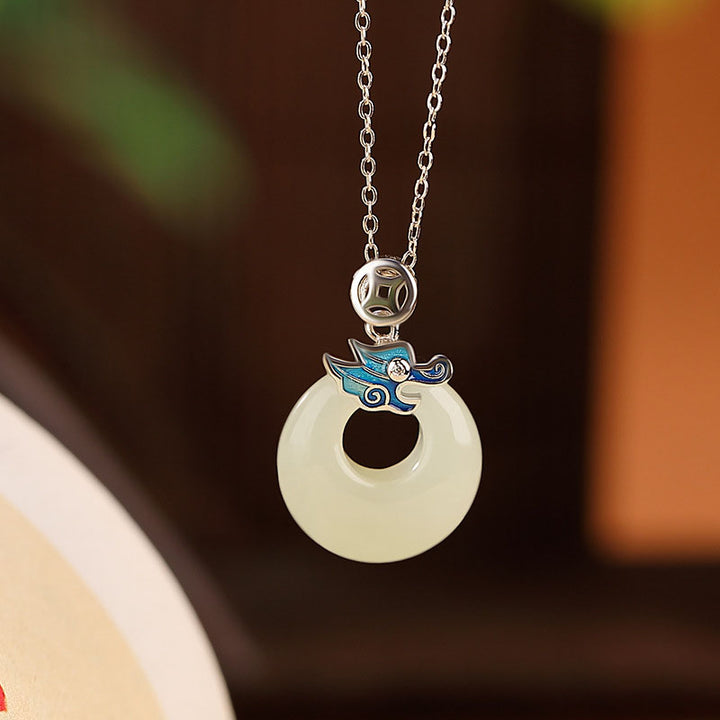 Buddha Stones en argent sterling 925 plaqué or avec boucle de paix en jade Hetian Année du Dragon Pièce de cuivre Abondance