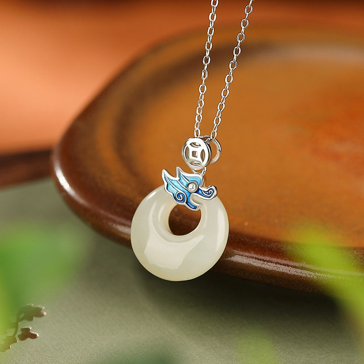 Buddha Stones en argent sterling 925 plaqué or avec boucle de paix en jade Hetian Année du Dragon Pièce de cuivre Abondance
