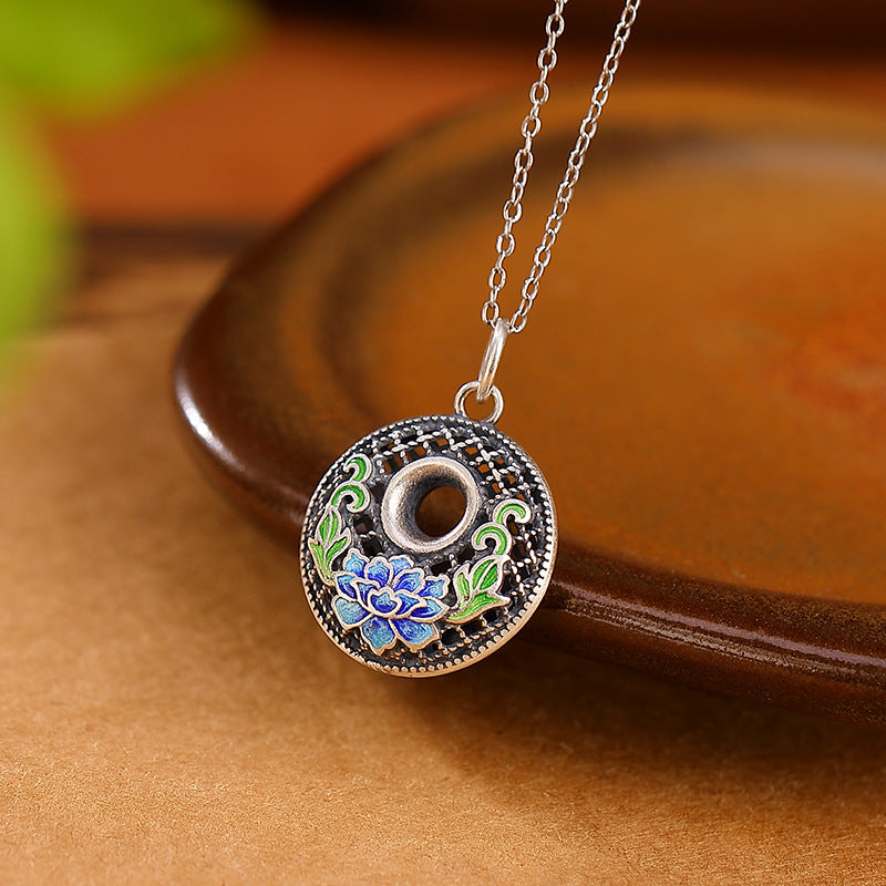 Buddha Stones Collier pendentif en argent sterling 999 avec boucle de paix et caractère de poisson Koi Fu Lotus