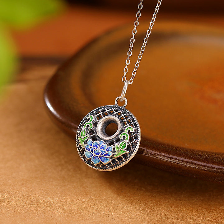 Buddha Stones Collier pendentif en argent sterling 999 avec boucle de paix et caractère de poisson Koi Fu Lotus