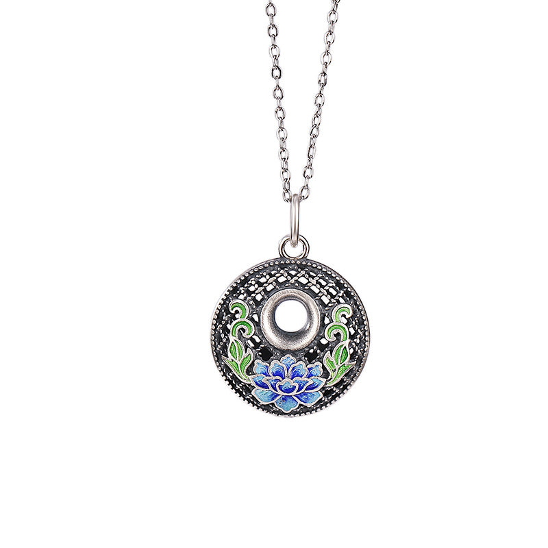 Buddha Stones Collier pendentif en argent sterling 999 avec boucle de paix et caractère de poisson Koi Fu Lotus