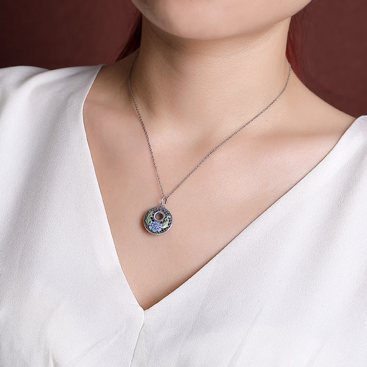 Buddha Stones Collier pendentif en argent sterling 999 avec boucle de paix et caractère de poisson Koi Fu Lotus