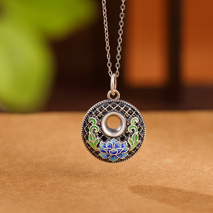 Buddha Stones Collier pendentif en argent sterling 999 avec boucle de paix et caractère de poisson Koi Fu Lotus