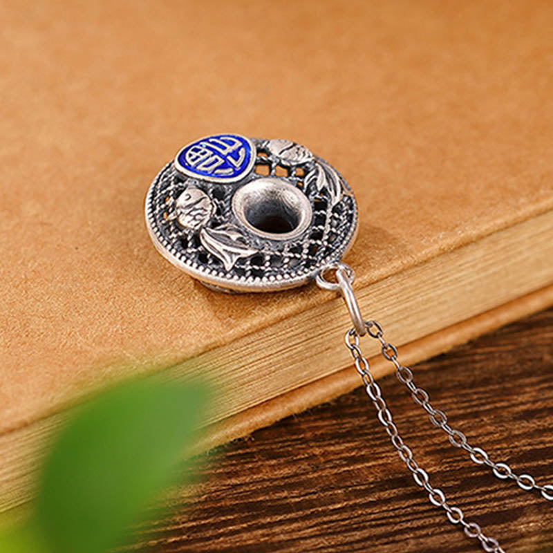 Buddha Stones Collier pendentif en argent sterling 999 avec boucle de paix et caractère de poisson Koi Fu Lotus