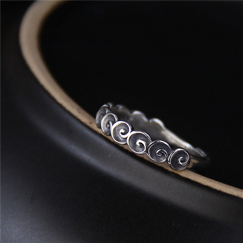 Bague gravée de nuages ​​de bon augure en argent sterling 925 Buddha Stones - image 1