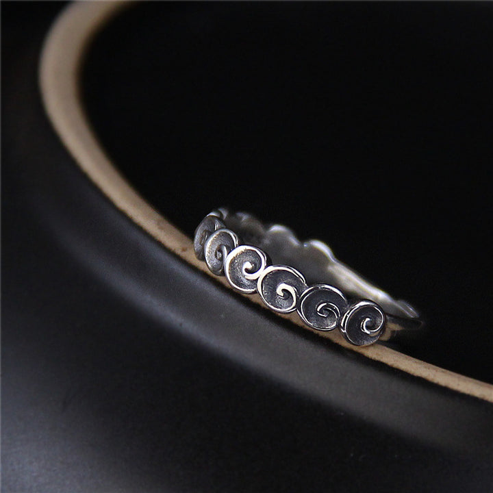 Bague gravée de nuages ​​de bon augure en argent sterling 925 Buddha Stones - image 1