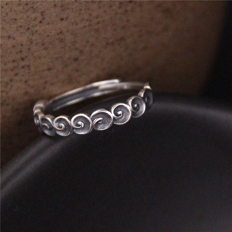 Bague gravée de nuages ​​de bon augure en argent sterling 925 Buddha Stones - Nuages ​​de bon augure (50-54 mm / US6-US7) - image 0
