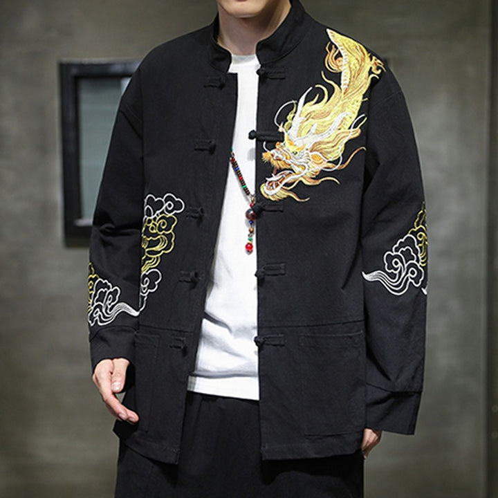 Veste de costume chinois Tang brodée avec Buddha Stones et dragon pour homme - image 9